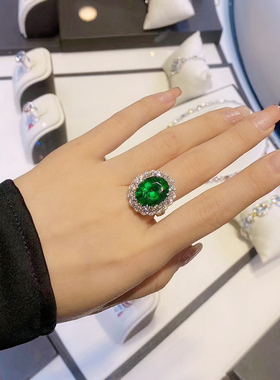 新品天然哥伦比亚木佐祖母绿戒指925银镀18k戒指活口可调节手饰女