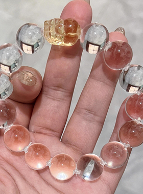 10A天然白水晶牛鼻孔全净体手链单圈巴西黄水晶貔貅转运珠手串女