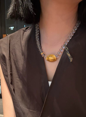 10A净水无杂天然白水晶项链富甲一方锁骨链古法沙金气质显贵气女