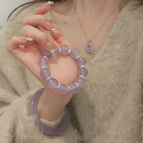 紫玉髓冰透紫罗兰翡翠大珠珠手链