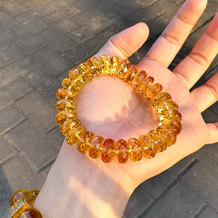 天然巴西黄水晶手链钻石切面暴力黄单圈药片盘珠手串高端轻奢礼物