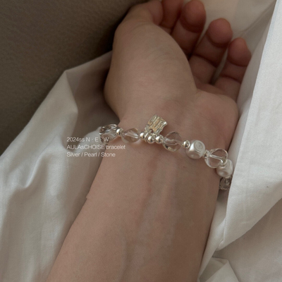 万物需水天然双A随型白水晶银手链s925银水晶枣珠小众百搭手串女