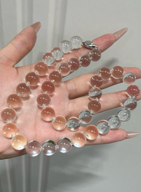 10A巴西天然白水晶项链泡泡珠牛鼻孔颈链女款气质百搭春夏锁骨链