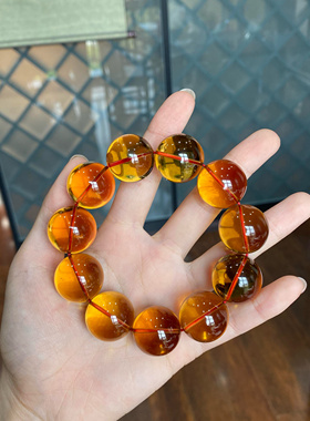 毕业级天然红金料马德拉美全净体21mm巴西黄水晶手串暴富财运手链