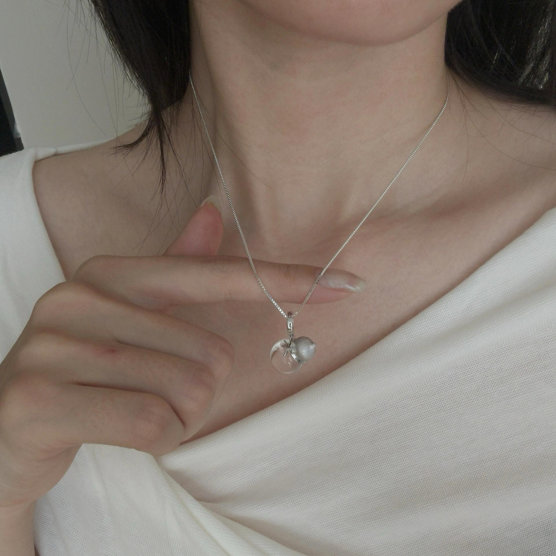 巴西双A天然白水晶葫芦吊坠纯银项链女款简约吊坠生日礼物送女友