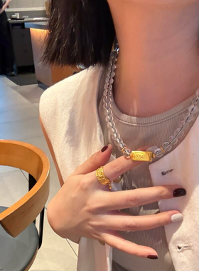 双A天然白水晶圆珠项链古法金转运珠锁骨链气质百搭春夏毛衣链女