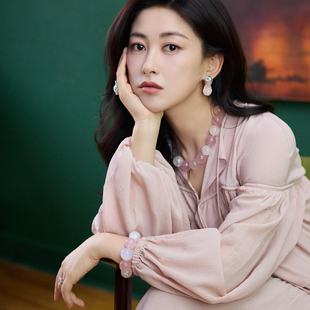 朱珠同款天然粉晶项链白水晶白幽灵少女心手链女款手串送闺蜜礼物