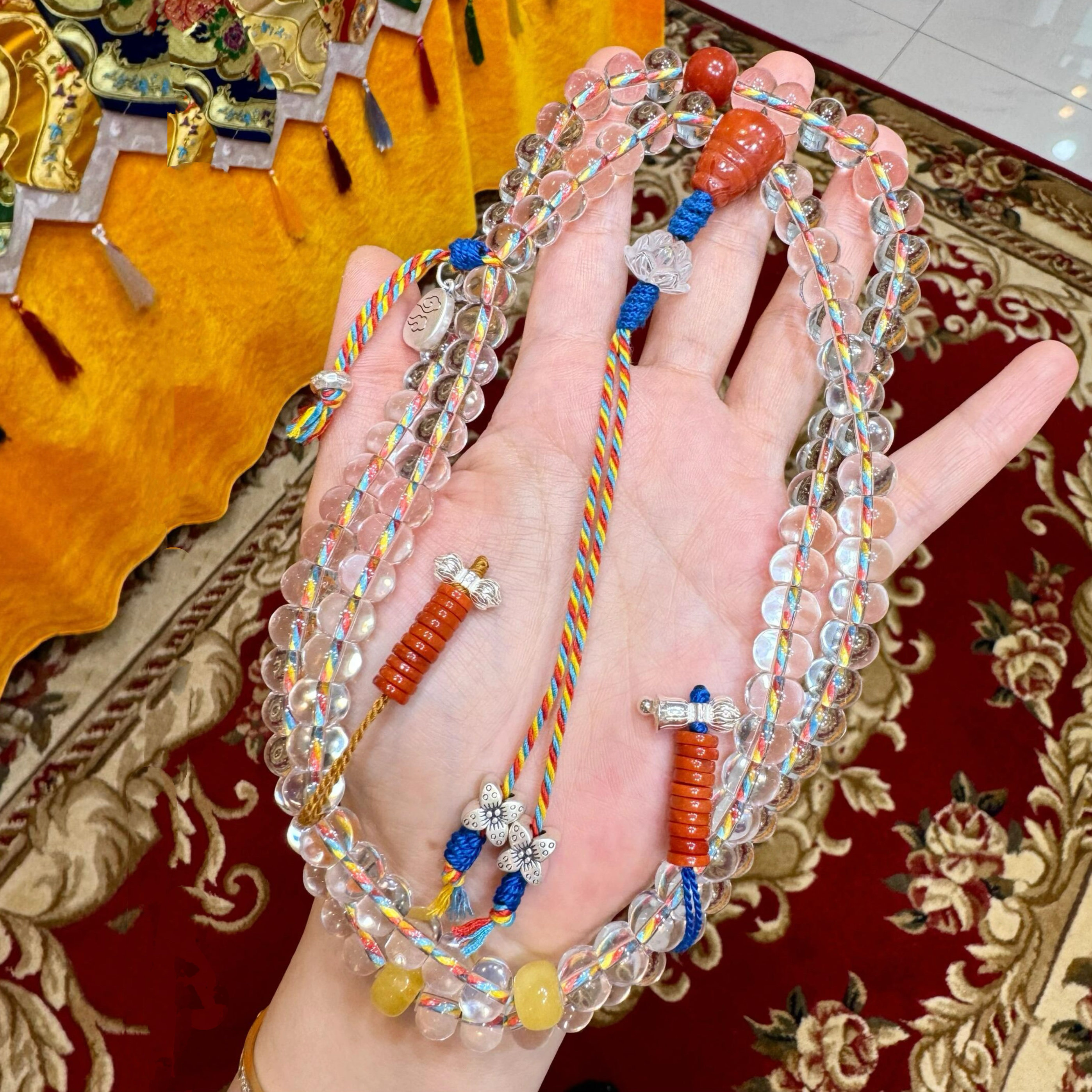 10A天然净体白水晶大苹果珠108念珠佛珠老型珠手链南红莲花珠足银