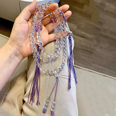 原创设计天然10A净水白水晶佛珠手链薰衣草毛衣链藏式文玩毛衣链