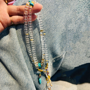 天然10A白水晶108佛珠项链直切老型绿松石古法手链手串净水体水晶