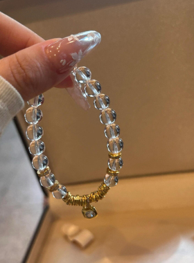 巴西天然白水晶手链女款转运珠手串古法金盘缠镀金小众百搭男女款