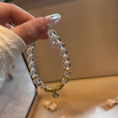 巴西天然白水晶手链女款转运珠手串古法金盘缠镀金小众百搭男女款
