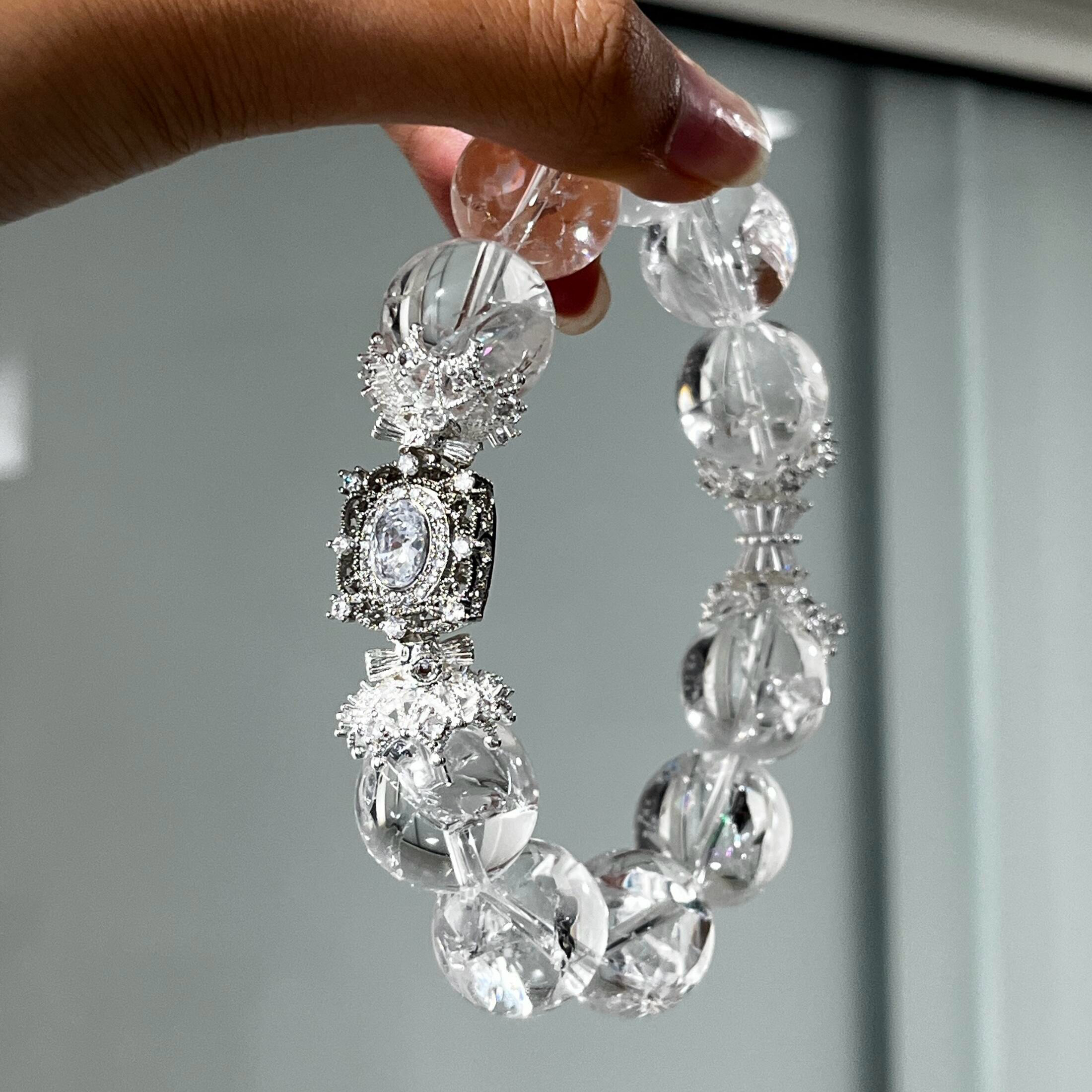 原创设计天然爆闪白阿塞手串16mm大颗粒水晶手链女款小众高级轻奢