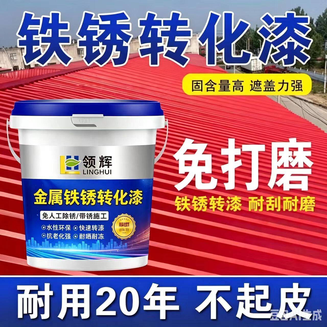 彩钢瓦翻新专用漆免除锈铁锈转化漆铁皮瓦厂房喷漆防锈水性金属漆