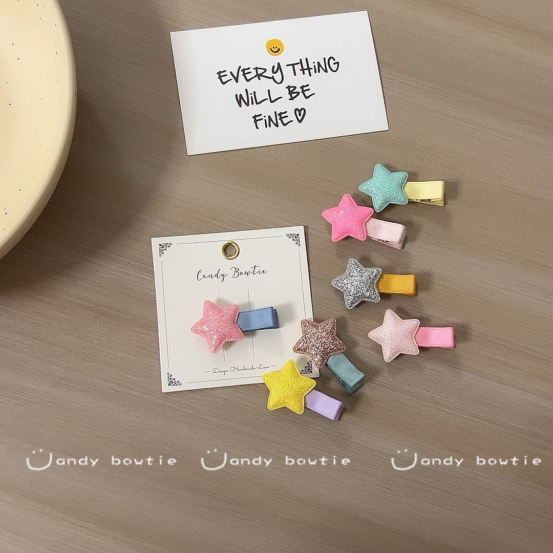 Candy bowtie   韩国进口闪粉五角星小发夹儿童边夹女孩刘海夹