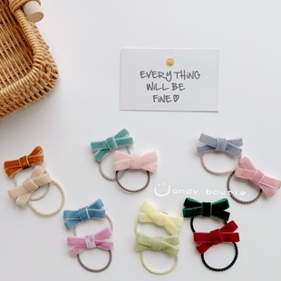 简约百搭的复古丝绒蝴蝶结小皮筋儿童可爱发圈宝宝不伤发发绳头绳