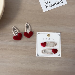 Candy bowtie 手工 植绒爱心简约bb夹儿童不锈钢边夹宝宝碎发夹