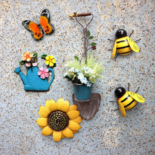 户外花园庭院铁艺铁锹蜜蜂壁挂别墅装 饰创意园艺墙饰挂墙花盆挂件