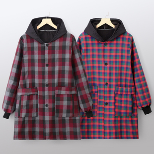 冬季棉布加绒保暖罩衣女外穿防脏长袖围裙车间工厂上班工作服外套