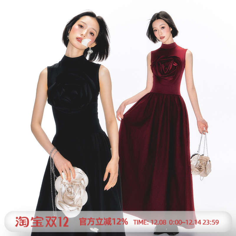 杨二大梦原创设计玫瑰背心裙长裙2025夏季新款裙子女无袖连衣裙