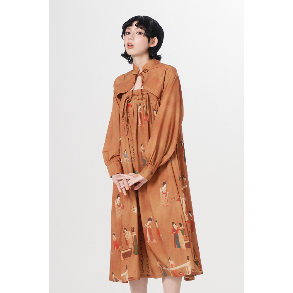 杨二大梦唐代仕女印花连衣裙
