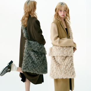 杨二大梦原创玫瑰毛大包包大容量休闲斜挎手提毛绒包仿皮草包