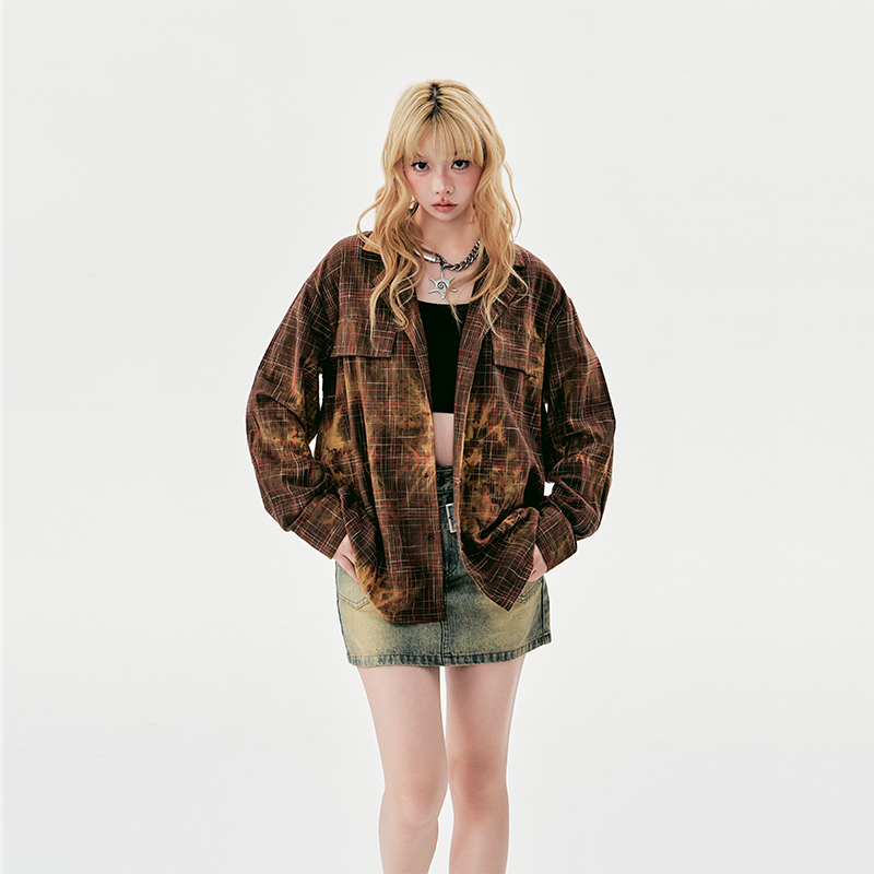 杨二大梦原创衬衫格子扎染