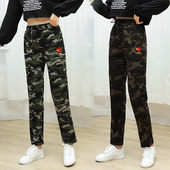 绣花迷彩裤 长裤 女高腰弹力户外休闲裤 哈伦工装 子 宽松大码 春秋新款