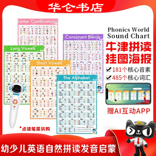 太空人点读版牛津自然拼读教材配套挂图海报 英语自然拼读发音训练点读挂图含小凡博士APP幼少儿英语自然拼读发音启蒙教材教具