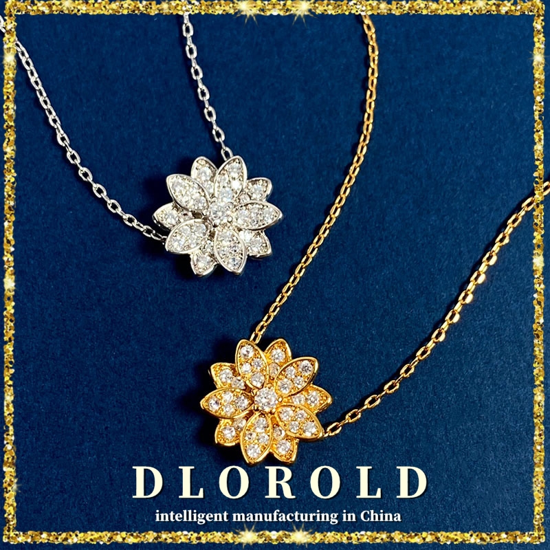 DlorolD高品质精工新中式复古莲花满钻吊坠项链D家百搭锁骨链女