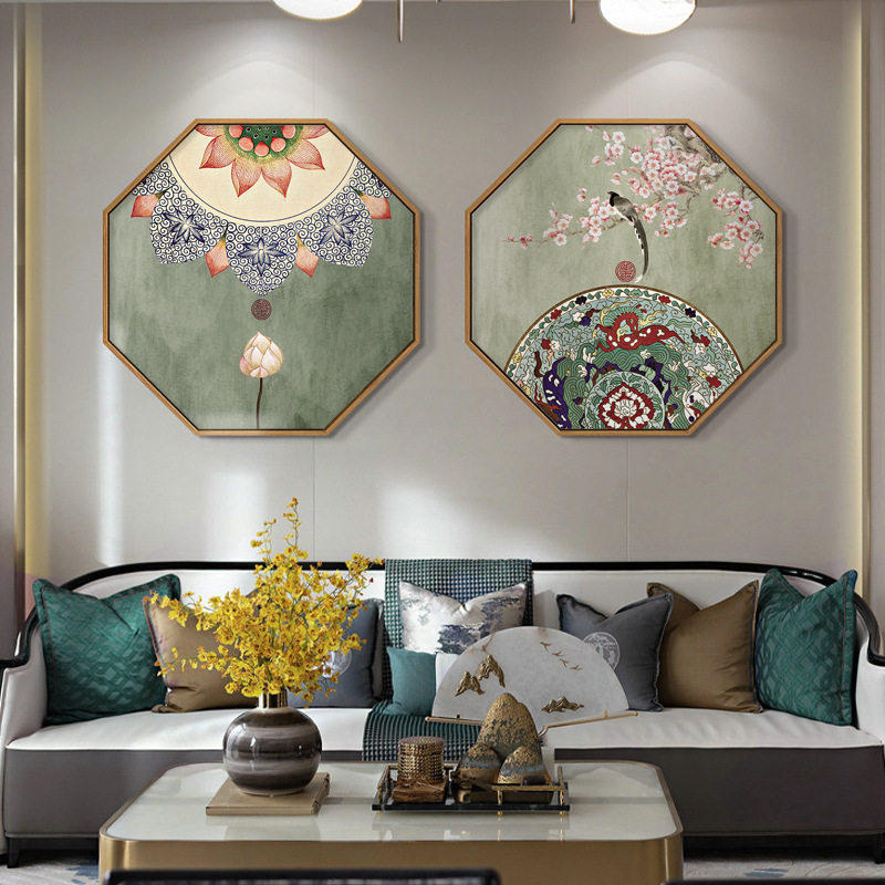 新中式客厅装饰画过道餐厅创意中国风玄关古风壁画挂画墙面手绘画