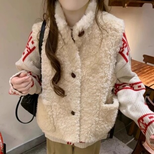 羊羔毛马甲女立领毛毛背心外套保暖百搭冬季 皮毛一体毛绒马夹 新款