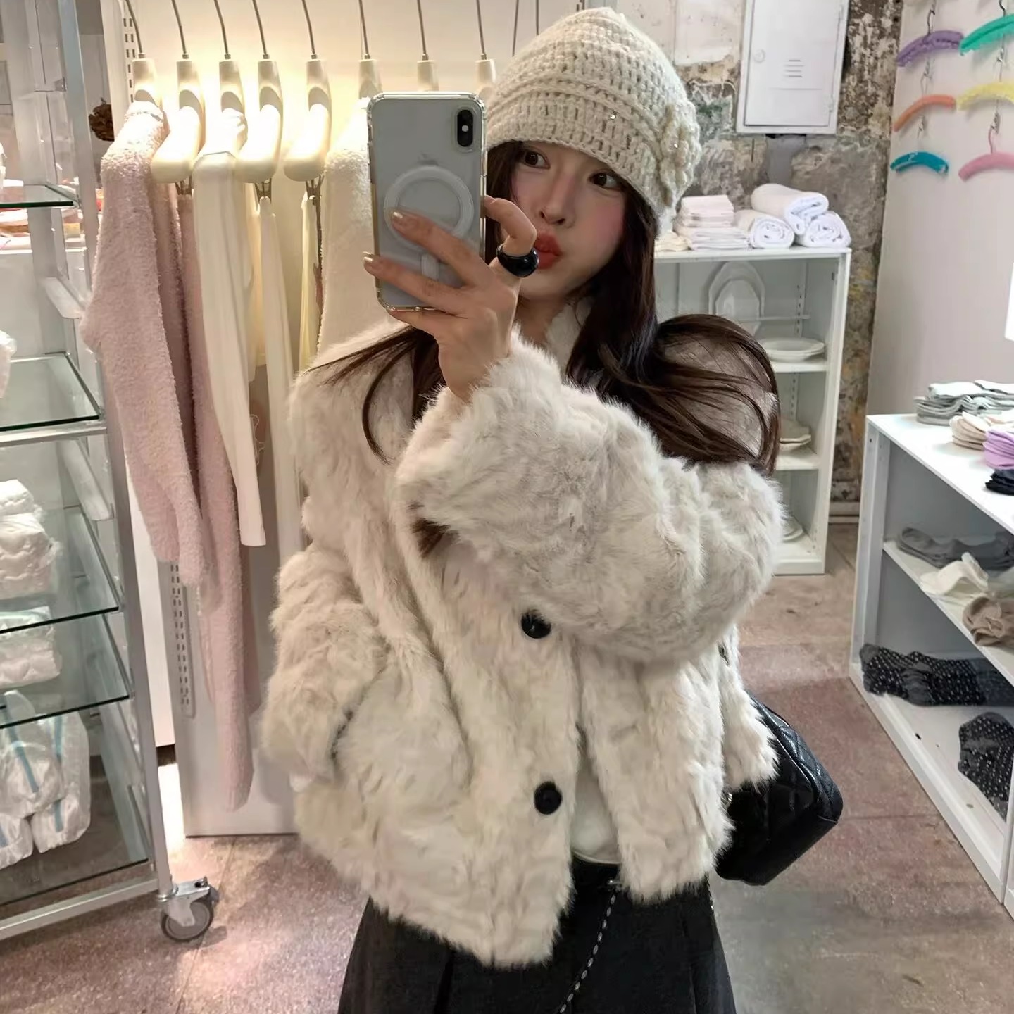 环保皮草羊羔毛短外套女冬季加厚