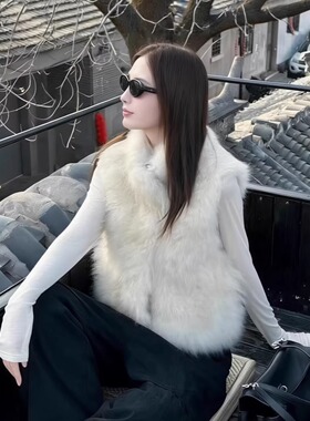 皮毛一体羊羔毛马甲女秋冬叠穿保暖环保皮草外套无袖毛绒背心坎肩