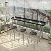 黑色实木吧台带围边阳台长条桌办公室休闲高脚桌高级吧台桌椅组合