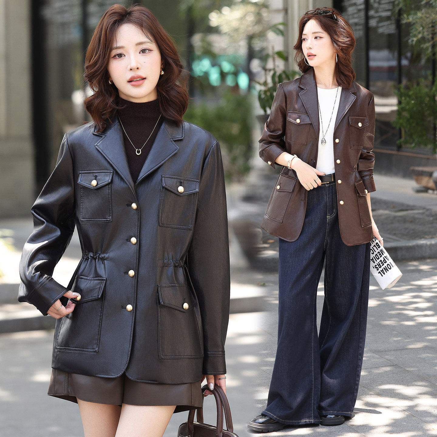 海宁真皮皮衣女西服中长款2026春秋新款大码修身绵羊皮西装厚外套