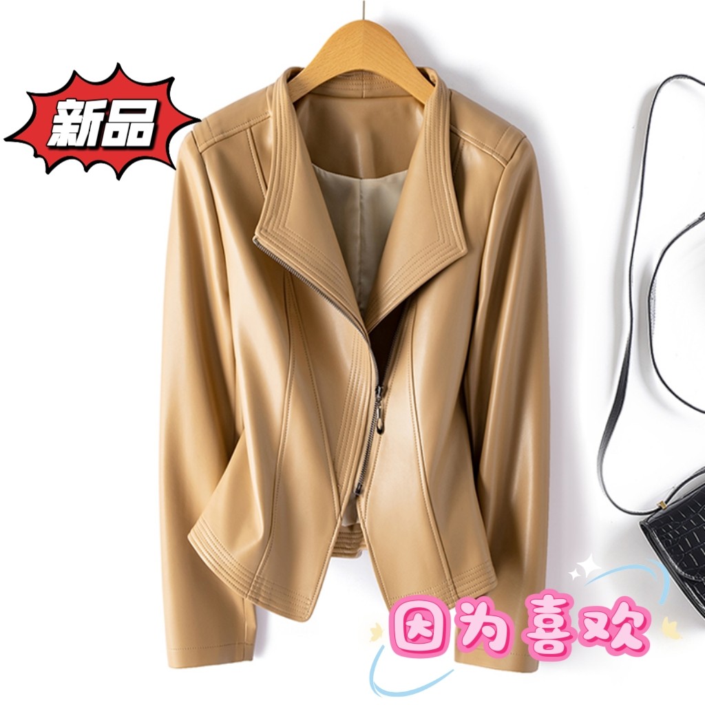 海宁真皮皮衣女短款修身2026春秋新款大码气质绵羊皮夹克黑色外套