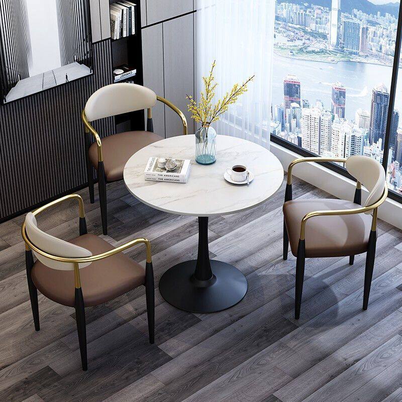 北欧轻奢岩板洽谈桌椅组合小户型网红接待奶茶店阳台休闲小圆桌子