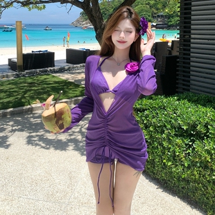 泳衣女2025新款高级性感纯欲风大码比基尼罩衫三件套显瘦遮肉绝美