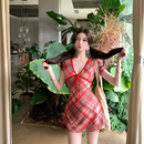 复古格纹分体平角裤 泳衣女2025夏新款 两件套显瘦遮肚绝美海边度假