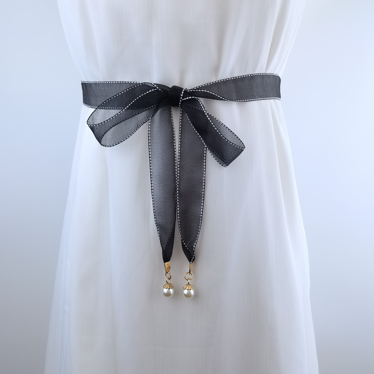 半透星空网纱腰带女装饰雪纺连衣裙子收腰绑带飘带细长款打结腰绳