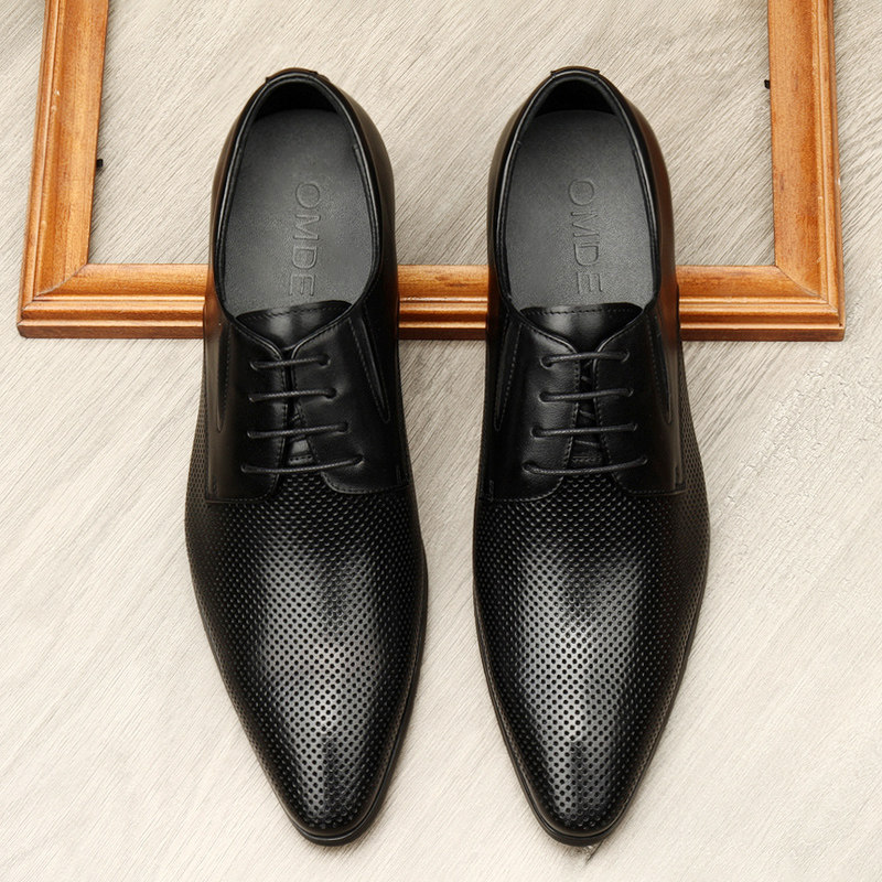 夏季男鞋新款男士真皮镂空透气孔商务正装皮鞋男英伦尖头潮流鞋子