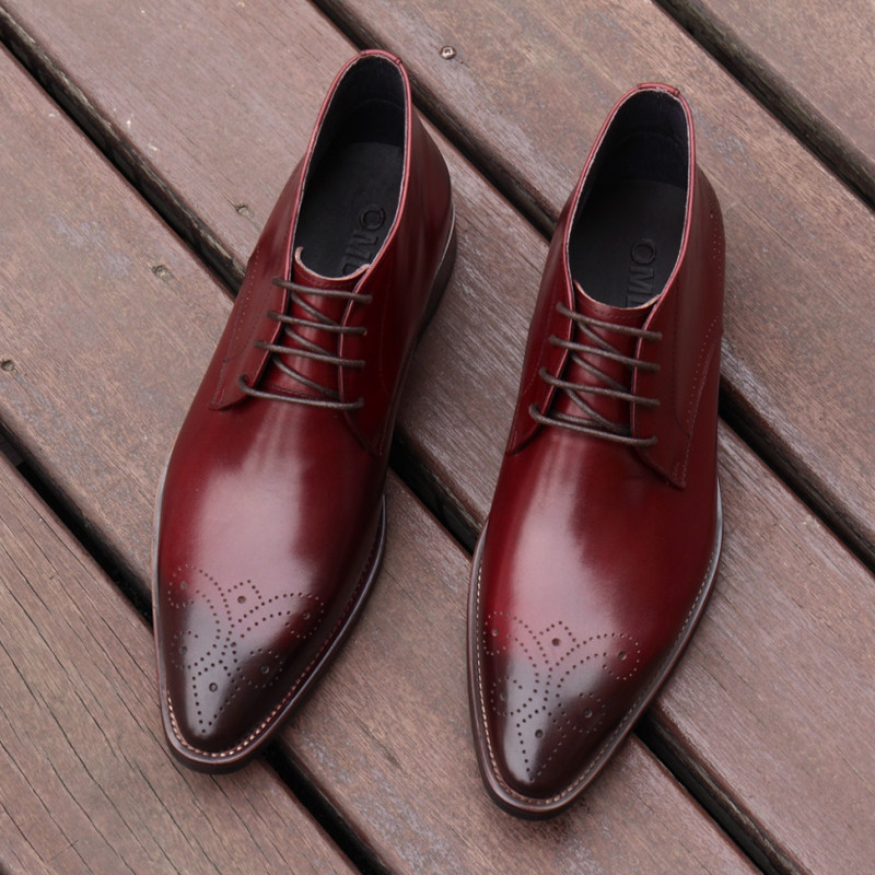 夏季新款英伦雕花高帮皮靴真皮尖头系带布洛克商务正装男靴短靴男,流行男鞋,时装靴,淘宝优惠券,粉丝福利购,淘宝优惠卷