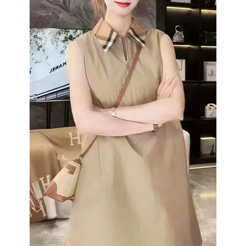 格纹翻领拉链显瘦衬衫裙