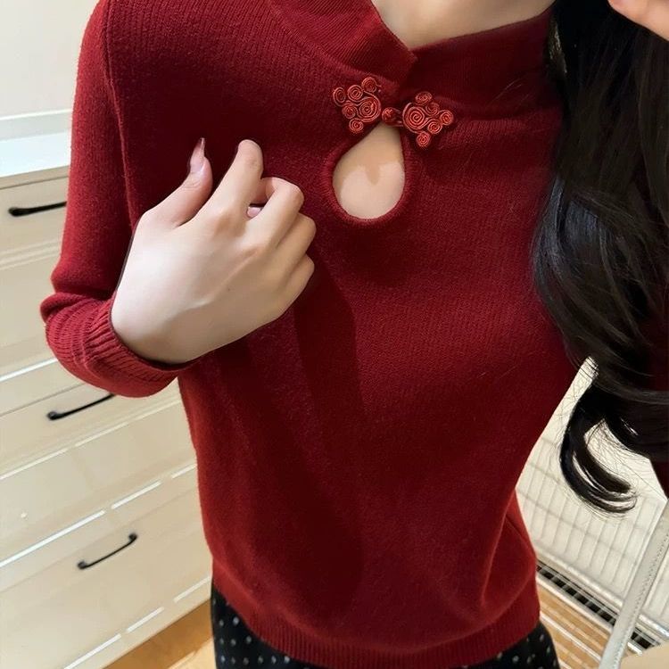 盘扣显瘦修身上衣打底衫女ins