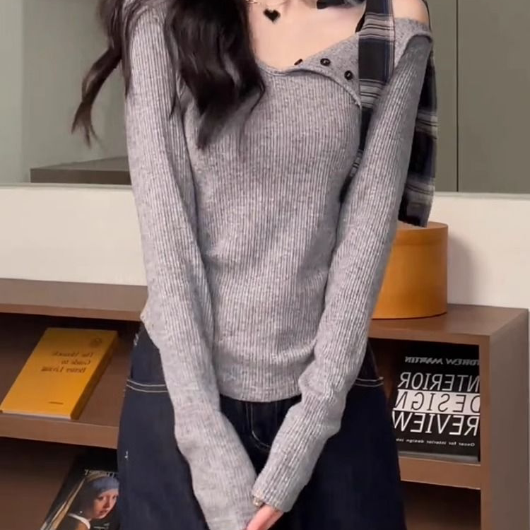 港风甜辣露肩蝴蝶结打底衫女