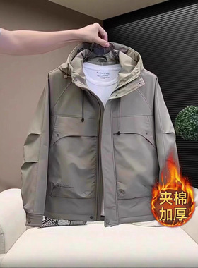 加厚棉服秋冬男士冲锋衣防寒工装休闲保暖棉衣夹克外套连帽长袖
