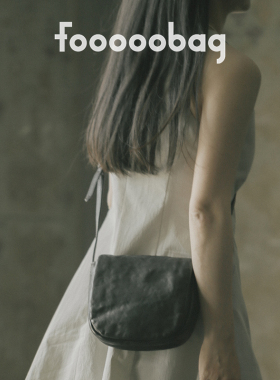 fooooobag磨砂植鞣系列「翻盖多袋」新品头层真皮黑色简约女包包
