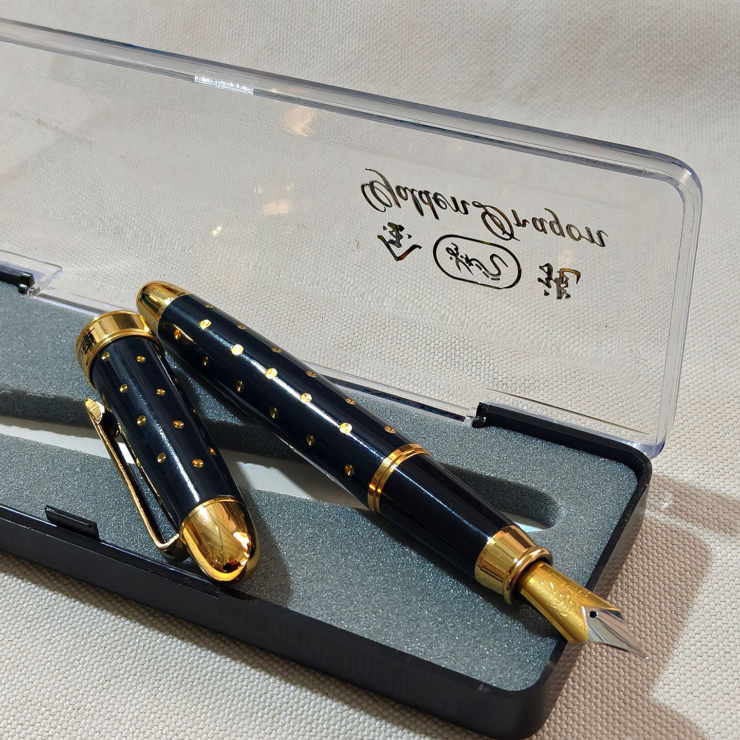 老钢笔90年代粗铜杆满天星32尖金龙绅士系列镀金尖重37g捏压吸墨