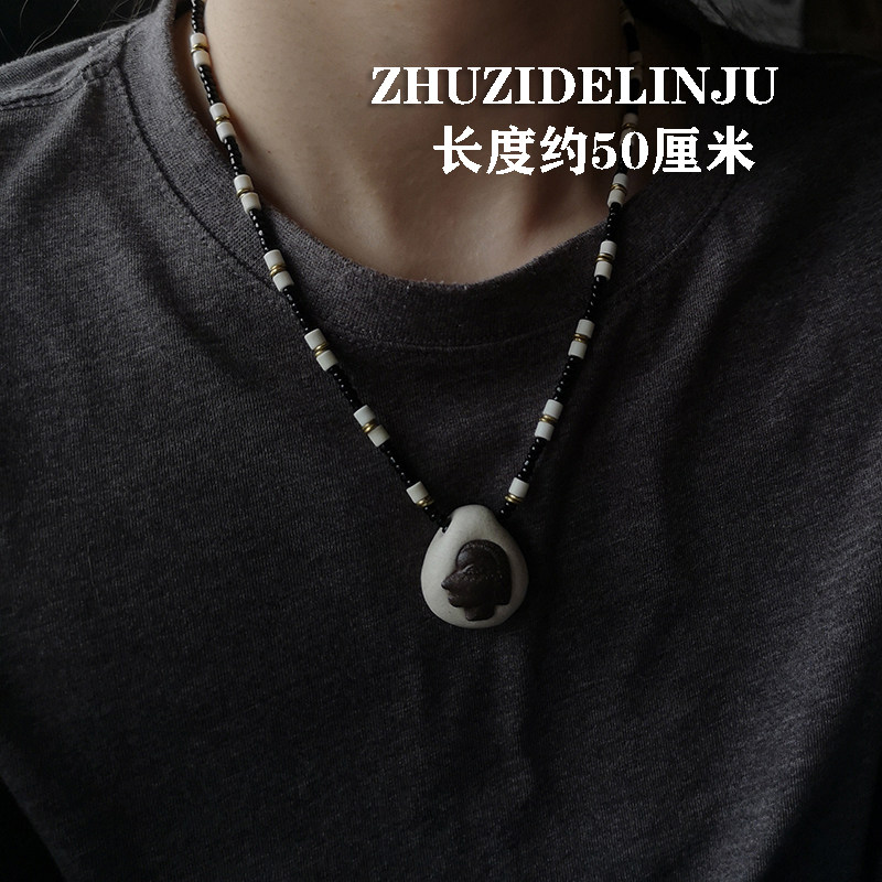 H41 原创设计 小众串珠项链 石塑粘土陶瓷人面吊坠短款颈饰男女款,特色手工艺,其他特色工艺品,淘宝优惠券,粉丝福利购,淘宝优惠卷